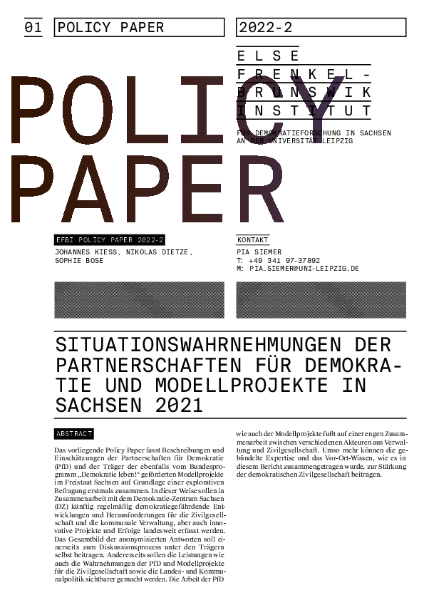 EFBI Policy Paper 2022-2: Akteure der Zivilgesellschaft fühlen sich handlungsfähig, aber auch bedroht